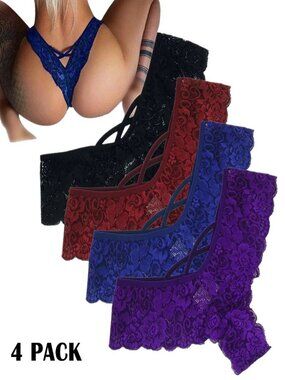 4 Pack Women Underwear Sexy Lace Lingerie Panties G-String Brief Thong Plus Size